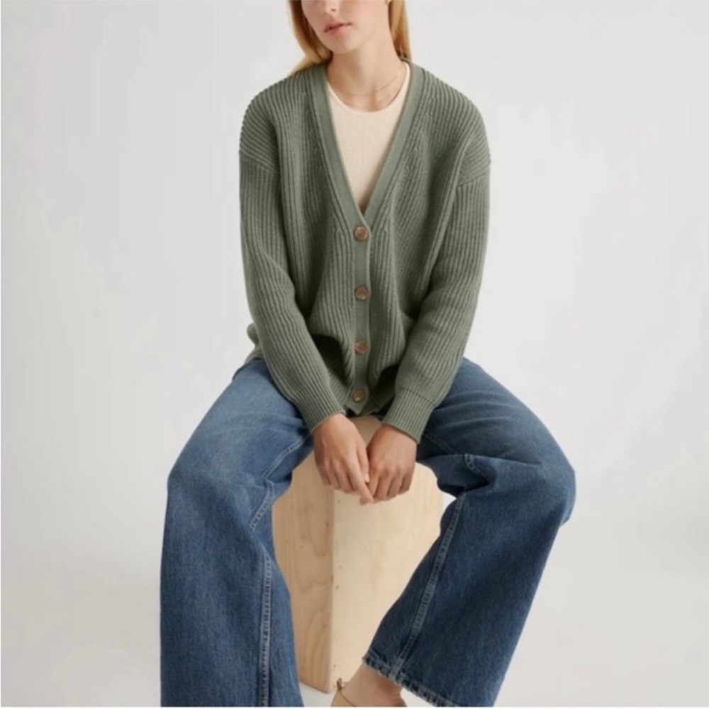Quince Organic Cotton Oversized Boyfriend Cardigan Sweater Agave Green Size XS - Picture 14 of 14
